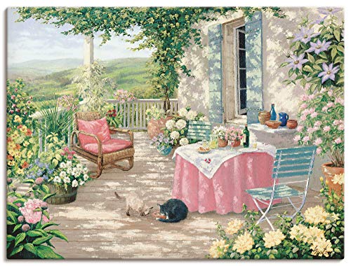 ARTland Leinwandbilder Wandbild Bild auf Leinwand 120x90 cm Wanddeko Landschaft Blumen Natur Blüten Sommer Balkon Malerei Kunst K6ZY von ARTLAND