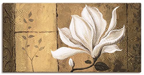 ARTland Leinwandbilder Wandbild Bild auf Leinwand 150 x 75 cm Botanik Blumen Magnolie Malerei Creme A5GC Magnolie an Gold-Braun von ARTLAND