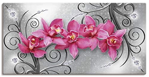 ARTland Leinwandbilder Wandbild Bild auf Leinwand 150x75 cm Querformat Abstrakte Bilder Pflanzen Blumen Blüte Orchideen Kunst Pink U1QT von ARTLAND