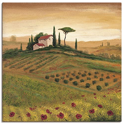 ARTland Leinwandbilder Wandbild Bild auf Leinwand 30 x 30 cm Landschaften Europa Italien Malerei Ocker A5GD Toskanalandschaft mit Mohnblumen I von ARTLAND