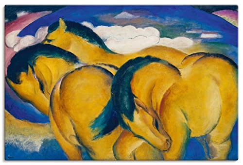 ARTland Leinwandbilder Wandbild Bild auf Leinwand 30x20 cm Wanddeko Tiere Abstrakte Kunst Die kleinen gelben Pferde 1912 Expressionismus Franz Marc T7DP von ARTLAND