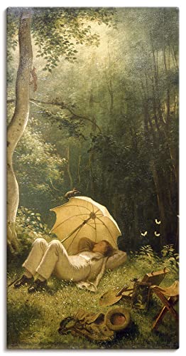 ARTland Leinwandbilder Wandbild Bild auf Leinwand 30x60 cm Wanddeko Natur Bäume Lichtungen Regenschirm Der Maler Rast im Walde Biedermeier Carl Spitzweg T7NQ von ARTLAND