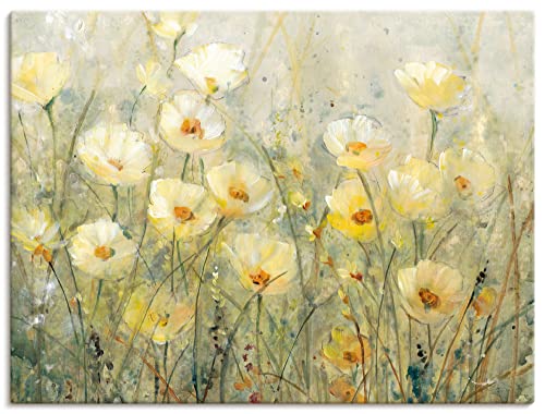ARTland Leinwandbilder Wandbild Bild auf Leinwand 40 x 30 cm Wanddeko Botanik Blumenwiese Malerei Gelb Sommer in voller Blüte I T1AU von ARTLAND
