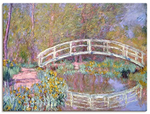 ARTland Leinwandbilder Wandbild Bild auf Leinwand 40x30 cm Wanddeko Landschaften Bäume Pflanzen Teich Brücke in Monets Garten 1895-96 Impressionismus Claude Monet T6KQ von ARTLAND