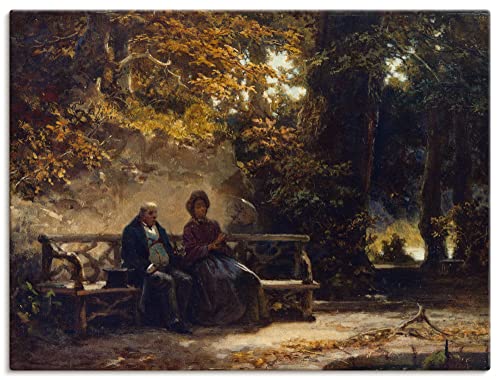 ARTland Leinwandbilder Wandbild Bild auf Leinwand 40x30 cm Wanddeko Wald Garten Sitzbank Pärchen Das Paar auf der Bank 1860 Biedermeier Carl Spitzweg T6MI von ARTLAND