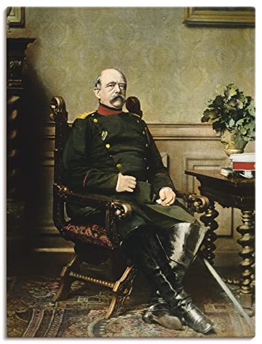 ARTland Leinwandbilder Wandbild Bild auf Leinwand 45 x 60 cm Wanddeko Schreibtisch Blumen Arrangement Portrait Bundeskanzler Politik Otto von Bismarck B9QH von ARTLAND