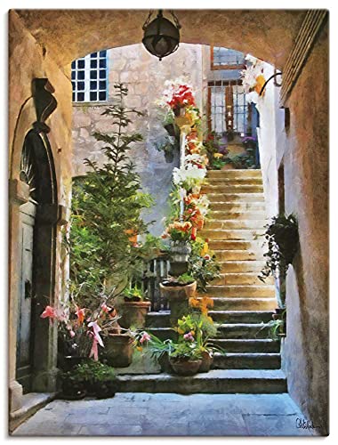 ARTland Leinwandbilder Wandbild Bild auf Leinwand 45x60 cm Gemälde Architektur Blumen Italien Städte Kunst Mediterran U2TC von ARTLAND