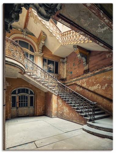 ARTland Leinwandbilder Wandbild Bild auf Leinwand 45x60 cm Wanddeko Architektur Ruinen Treppenhaus Treppe Ornamente Licht Lost Places U4YC von ARTLAND