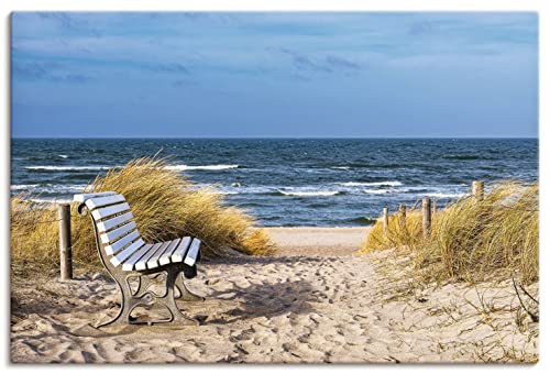 ARTland Leinwandbilder Wandbild Bild auf Leinwand 60x40 cm Wanddeko Landschaften Küste Strand Idyll Meer Sitzbank Ostsee Graal Müritz U4PR von ARTLAND