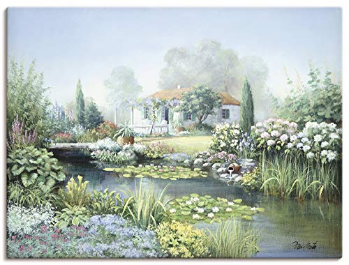 ARTland Leinwandbilder Wandbild Bild auf Leinwand 60x45 cm Wanddeko Natur Landschaft Garten Teich Blumen Pflanzen Malerei Kunst L0ZS von ARTLAND