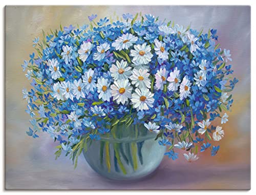ARTland Leinwandbilder Wandbild Bild auf Leinwand 60x45 cm Wanddeko Stillleben Vase Glas Pflanzen Blau Blumen Blüten U4QC von ARTLAND