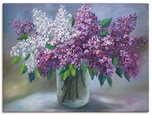 ARTland Leinwandbilder Wandbild Bild auf Leinwand 60x45 cm Wanddeko Stillleben Vase Glas Pflanzen Blumen Blüten Flieder Lila Weiß U4QA von ARTLAND