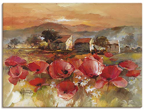 ARTland Leinwandbilder Wandbild Bild auf Leinwand 60x45 cm Wanddeko Toskana Landschaft Italien Mohnblumen Botanik Blumen Malerei Kunst B8ZX von ARTLAND