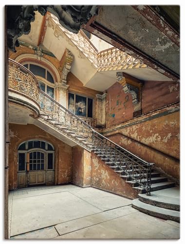 ARTLAND Wanddeko Leinwand Bilder Wandbild 60x80 cm Architektur Ruinen Treppenhaus Treppe Ornamente Licht Lost Places U4YC von ARTLAND