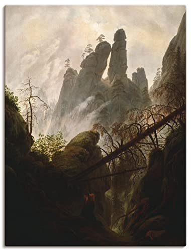 ARTland Leinwandbilder Wandbild Bild auf Leinwand 60x80 cm Wanddeko Natur Gestein Bäume Nebel Felsenschlucht 1822/23 Romantik Caspar David Friedrich B4CB von ARTLAND