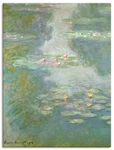 ARTland Leinwandbilder Wandbild Bild auf Leinwand 60x80 cm Wanddeko See Teich Wasser Pflanzen Blumen Seerosen 1908 Impressionismus Claude Monet T6YD von ARTLAND