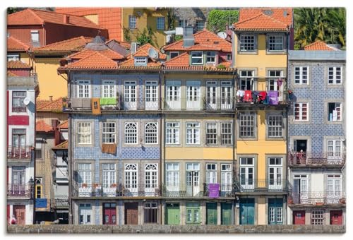 ARTland Leinwandbilder Wandbild Bild auf Leinwand 90x60 cm Wanddeko Historisch Hafen Häuser Fassade Bunt Farbe Porto Portugal U4SQ von ARTLAND