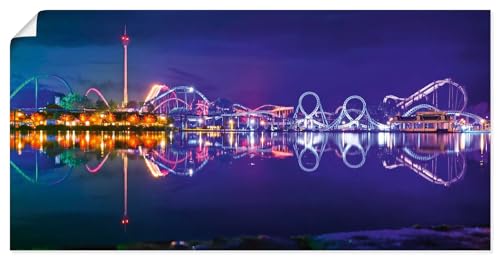 ARTland Poster Kunstdruck Wandposter Bild ohne Rahmen 100x50 cm Architektur Freizeitpark Achterbahn Teich Nacht Licht Farbe Heide Park Soltau U5DI von ARTLAND