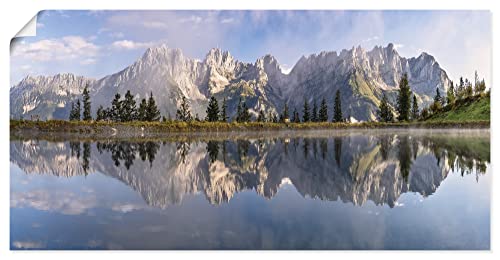 ARTland Poster Kunstdruck Wandposter Bild ohne Rahmen 100x50 cm Querformat Landschaft Berge Alpen Bäume See Spiegel Wilder Kaiser Tirol U3VB von ARTLAND