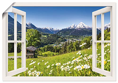 ARTland Poster Kunstdruck Wandposter Bild ohne Rahmen 100x70 cm Fensterblick Fenster Alpen Landschaft Berge Wald Gebirge Wiese Natur T5TQ von ARTLAND