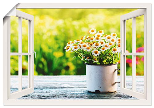 ARTland Poster Kunstdruck Wandposter Bild ohne Rahmen 100x70 cm Fensterblick Fenster Botanik Blumen Gänseblümchen Garten Frühling T4UG von ARTLAND