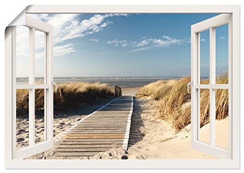 ARTland Poster Kunstdruck Wandposter Bild ohne Rahmen 100x70 cm Fensterblick Fenster Strand Meer Maritim Düne Leuchtturm Nordsee Langeoog T5RQ von ARTLAND