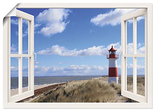 ARTland Poster Kunstdruck Wandposter Bild ohne Rahmen 100x70 cm Fensterblick Fenster Strand Meer Maritim Düne Leuchtturm Sylt Nordsee T5SD von ARTLAND