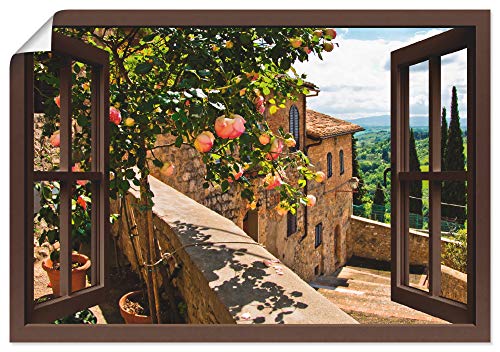 ARTland Poster Kunstdruck Wandposter Bild ohne Rahmen 100x70 cm Fensterblick Fenster Toskana Landschaft Garten Rosen Balkon Natur T5QB von ARTLAND