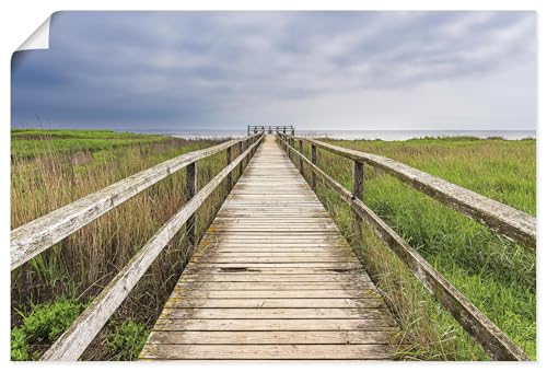 ARTLAND Wanddeko Poster & Kunstdrucke Wandposter 120x80 cm Querformat Küste Idyll Wattenmeer Gräser Holz Brücke Weite Sicht Ostsee Amrum U4PU von ARTLAND