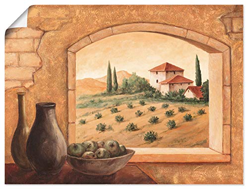 ARTland Poster Kunstdruck Wandposter Bild ohne Rahmen 120x90 cm Querformat Fensterblick Fenster Toskana Landschaft Italien Natur Malerei Ocker T4MW von ARTLAND