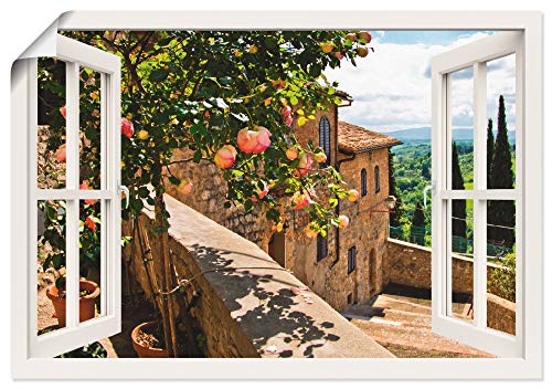 ARTland Poster Kunstdruck Wandposter Bild ohne Rahmen 130x90 cm Fensterblick Fenster Toskana Landschaft Garten Rosen Balkon Natur T5QC von ARTLAND