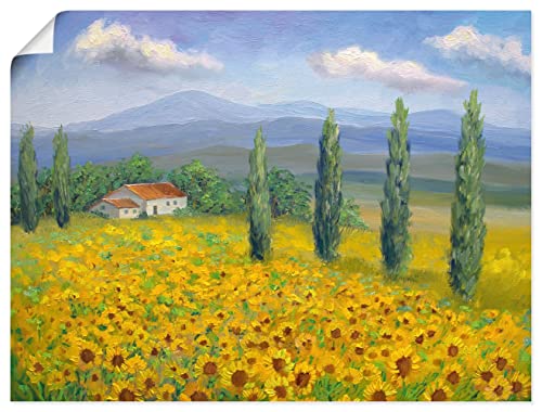 ARTland Poster Kunstdruck Wandposter Bild ohne Rahmen 40x30 cm DIN A3 Landschaften Bauernhof Feld Sonnenblumen Säulen Zypressen Sommer U4PZ von ARTLAND