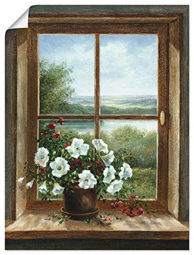 ARTland Poster Kunstdruck Wandposter Bild ohne Rahmen 45x60 cm Fensterblick Blumen Fenster Landschaft Natur Stillleben Botanik Kunst T5ZB von ARTLAND