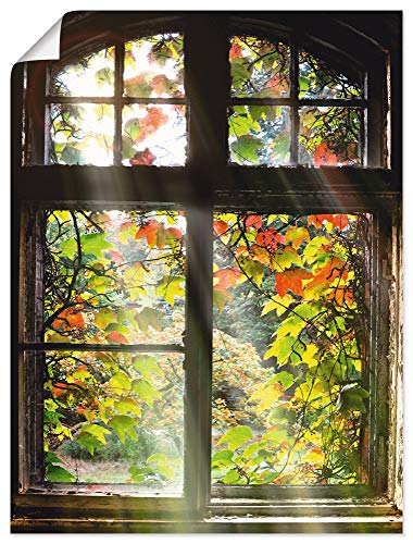 ARTland Poster Kunstdruck Wandposter Bild ohne Rahmen 45x60 cm Fensterblick Fenster Herbst Natur Landschaft Altbau Sonne Baum T5XH von ARTLAND
