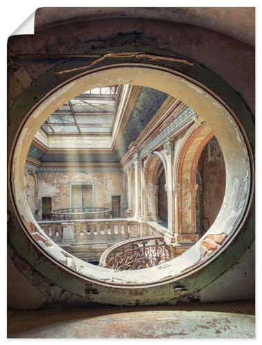 ARTland Poster Kunstdruck Wandposter Bild ohne Rahmen 45x60 cm Hochformat Architektur Ruinen Treppe Bullauge Fenster Ornamente Licht Lost Places U4YD von ARTLAND