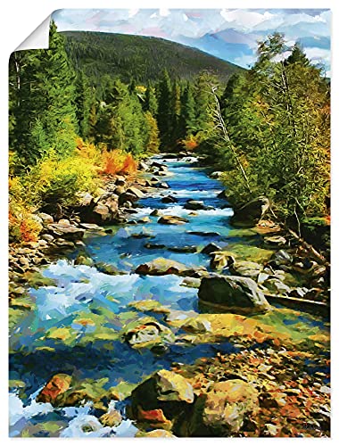 ARTland Poster Kunstdruck Wandposter Bild ohne Rahmen 45x60 cm Hochformat Gemälde Landschaftsbilder Berge Wald Natur Fluss Gebirge U2CF von ARTLAND