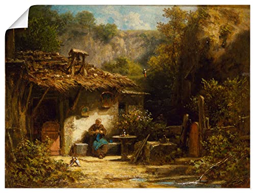 ARTland Poster Kunstdruck Wandposter Bild ohne Rahmen 60x45 cm Garten Hütte Pflanzen Eremit Sitzbank Strickender Einsiedler 1860/70 Biedermeier Carl Spitzweg T6LZ von ARTLAND