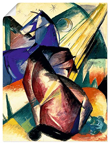 ARTland Poster Kunstdruck Wandposter Bild ohne Rahmen 60x80 cm Abstrakte Kunst Mond Sterne Licht Tiere Zwei Pferde rot und blau 1912 Expressionismus Franz Marc T7EZ von ARTLAND