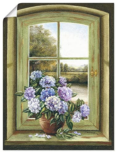 ARTland Poster Kunstdruck Wandposter Bild ohne Rahmen 60x80 cm Stillleben Arrangements Botanik Malerei Grün A7BK Hortensien am Fenster von ARTLAND