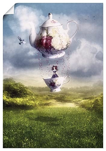 ARTland Poster Kunstdruck Wandposter Bild ohne Rahmen 70x100 cm Hochformat Märchen Magie Zauber Teekanne Teetasse Mädchen Flug Reise U3TJ von ARTLAND