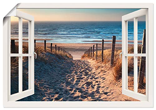 ARTLAND Wanddeko Poster & Kunstdrucke Wandposter Fensterblick Fenster Strand Düne Meer Maritim Landschaft Küste Natur T6BV von ARTLAND