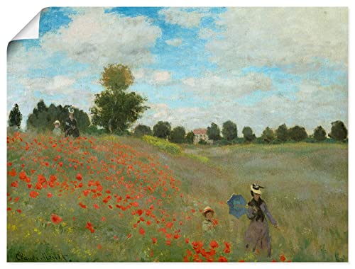 ARTland Poster Kunstdruck Wandposter Bild ohne Rahmen 80x60 cm Wiese Sommer Bäume Mohnblumen Wandern Familie Mohnfeld bei Argenteuil. 1873 Impressionismus Claude Monet T7GN von ARTLAND