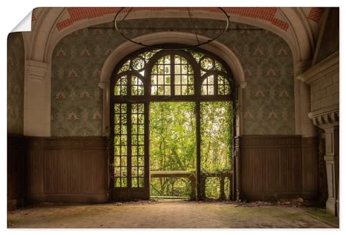 ARTland Poster Kunstdruck Wandposter Bild ohne Rahmen 90x60 cm Lost Places Urbex Retro Architektur Fenster Türen Garten Natur U5BC von ARTLAND