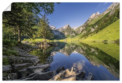 ARTLAND Wanddeko Poster & Kunstdrucke Wandposter 90x60 cm Querformat Landschaften Idyll Natur See Spiegel Bäume Berge Alpen Schweiz U4TP von ARTLAND