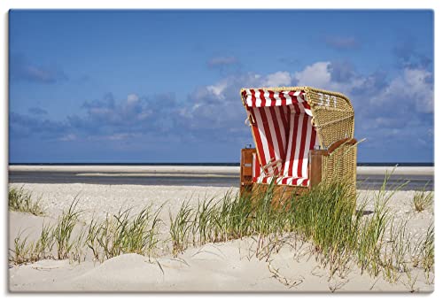 ARTland Leinwandbilder Wandbild Bild auf Leinwand 60x40 cm Wanddeko Maritime Deko Sommer Meer Nordsee Strand Gräser Strandkorb Amrum T2LQ von ARTLAND