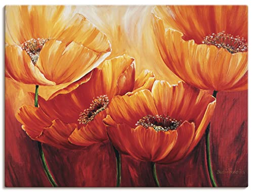 ARTland Leinwandbilder Wandbild Bild auf Leinwand 60 x 45 cm Botanik Blumen Mohnblume Malerei Orange Vier Mohnblumen A9QN von ARTLAND