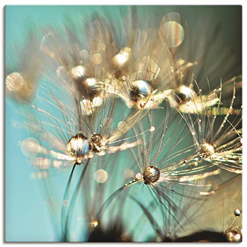 ARTland Leinwandbilder Wandbild Bild auf Leinwand 70 x 70 cm Wanddeko Innere Ruhe Wellness Natur Pflanzen Blumen Pusteblume Regen Tau Tropfen Gold Sonnenaufgang S9LP von ARTLAND