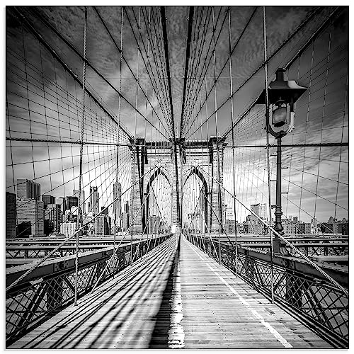 ARTland Glasbilder Wandbild Glas Bild einteilig 20x20 cm Quadratisch New York Manhattan Skyline Architektur Brücke Brooklyn Bridge Monochrom Amerika USA S8VX von ARTLAND