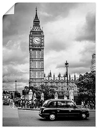 ARTland Poster Kunstdruck Wandposter Bild ohne Rahmen 60 x 80 cm England Architektur Turm Uhr Big Ben Foto Schwarz Weiß London Taxi Q7QP von ARTLAND