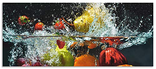 ARTland Spritzschutz Küche aus Alu für Herd Spüle 120x50 cm (BxH) Küchenrückwand mit Motiv Essen Obst Früchte unter Wasser Erbeeren Trauben Orange S6JP von ARTLAND